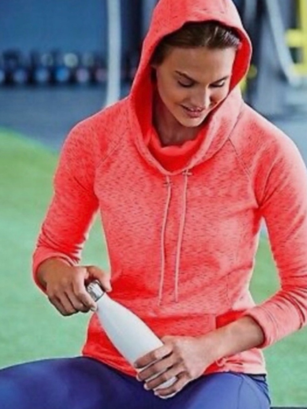 Athleta Tranquility Pullover Hoodie Ember Coral Orange Space Dye Women's